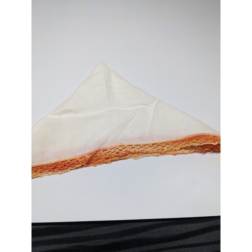 Vintage Handkerchief Hanky Peach Orange Crochet Border Pocket Scarf Ombre - Picture 6 of 9
